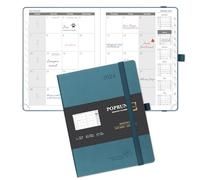 POPRUN Agenda 2023 2024 Mensuel Scolaire 22 x 16,5 cm-De juillet 2023 à déc 2024 avec Couverture Rigid,Poche papier pliable, Porte-stylo autocollant, Papier Certifié 100 g/m²- Vert Pacifique