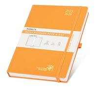 POPRUN Agenda 2025 2026 Journalier A4 Grand Format 30,5 x 21,5 cm - 1 Page par Jour, D'Août 2025 à Juil 2026 12 Mois Scolaire, Couverture Rigide, Signet à 2 rubans, Papier 80g/m², Orange