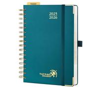 POPRUN Agenda 2025 2026 Journalier A5 21,5 x 14,5cm, 1 Page par Jour D'Août 2025 à Juil 2026 12 Mois, Planner Scolaire, Couverture Rigide Spirale, Règle et signet, Papier 80g/m², Pacifique Vert