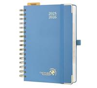 POPRUN Agenda 2025 2026 Journalier A5 21,5 x 14,5cm, 1 Page par Jour D'Août 2025 à Juil 2026 12 Mois, Planner Scolaire, Couverture Rigide Spirale, Règle et signet, Papier 80g/m², Bleu brume