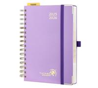 POPRUN Agenda 2025 2026 Journalier A5 21,5 x 14,5cm, 1 Page par Jour D'Août 2025 à Juil 2026 12 Mois, Planner Scolaire, Couverture Rigide Spirale, Règle et signet, Papier 80g/m², Violet
