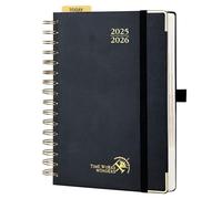 POPRUN Agenda 2025 2026 Journalier A5 21,5 x 14,5cm, 1 Page par Jour D'Août 2025 à Juil 2026 12 Mois, Planner Scolaire, Couverture Rigide Spirale, Règle et signet, Papier 80g/m², Noir