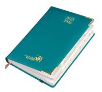 POPRUN Agenda 2025 2026 Journalier Scolaire 21,5 x 14,5 cm, 1 Page par Jour D'Août 2025 à Juil 2026 12 Mois, Couverture en cuir de coton PU, Onglets Mensuels, Papier 80g/m², Pacifique Vert
