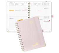 POPRUN Agenda 2025 2026 Semainier 21 x 16,5cm D'Août 2025 à Déc 2026, Planner Vertical Scolaire 17 Mois avec Couverture Rigide Spirale, Avec règle signet, Papier 80g/m², Rose Clair