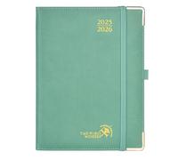 POPRUN Agenda 2025 2026 Semainier 22 x 16,5 cm De Août 2025 à Déc 2026, Premium Planner Scolaire 17 Mois, Couverture en cuir de coton PU, Onglets Mensuels, Papier 100g/m², Vert Minuit