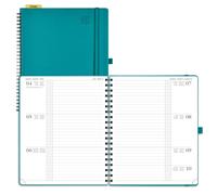 POPRUN Agenda 2025 2026 Semainier 26,5 x 21,5 cm D'Août 2025 à Déc 2026, Planner Disposition Horizontale Scolaire 17 Mois avec Couverture Souple Spirale, Règle et signet, Papier 80g/m², Pacifique Vert