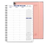 POPRUN Agenda 2025 Semainier A4 28,5 x 22,2cm en Français - Couverture Souple en PU Cuir Spirale, Intervalles de 15 minutes, D'Jan 2025 à Déc 2025, Papier 100g/m², Boîte Cadeau - Rose Doux-SPK