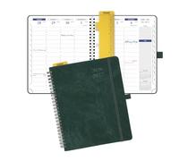 POPRUN Agenda 2026-2027 hebdomadaire et mensuel, 17,8 x 21,6 cm, juillet 2026 à juin 2027, carnet à spirales avec fentes horaires demi-horaires, mise en page verticale, couverture souple en cuir