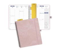 POPRUN Agenda 2026-2027 hebdomadaire et mensuel, 17,8 x 21,6 cm, juillet 2026 à juin 2027, carnet à spirales avec fentes horaires demi-horaires, mise en page verticale, couverture souple en cuir