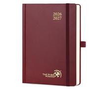 POPRUN Agenda 2026 2027 Journalier A5 21,5 x 14,5cm，1 Page par Jour D'Août 2026 à Juil 2027 12 Mois，Planner Scolaire Couverture Rigide，Poche intérieure，Papier 80g/m²， Rouge Bourgogne
