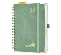 POPRUN Agenda 2026 2027 Journalier Scolaire Format A5 21,5 x 14,5 cm | 1 Page par Jour,Août 2026-Juil 2027(12 Mois),Couverture Rigide en PU Cuir Spirale,Règle-signet,Papier 80g/m²,Vert Minuit