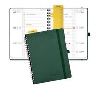POPRUN Agenda 2026 2027 Semainier 22 x 16,5 cm D'Août 2026 à Déc 2027，Planner Disposition Horizontale Scolaire 17 Mois avec Couverture Souple Spirale，Une Règle-signet，Papier 80g/m²， Vert Forêt