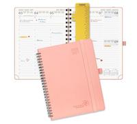 POPRUN Agenda 2026 2027 Semainier 22 x 16,5 cm D'Août 2026 à Déc 2027 | Planner Vertical Scolaire 17 Mois avec Couverture Souple Spirale,Règle-signet,Papier 80g/m²,Rose