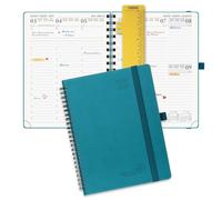 POPRUN Agenda 2026 2027 Semainier 22 x 16,5 cm D'Août 2026 à Déc 2027 | Planner Vertical Scolaire 17 Mois avec Couverture Souple Spirale,Règle-signet,Papier 80g/m²,Vert Pacifique
