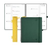 POPRUN Agenda 2026 2027 Semainier 26,5 x 21,5 cm D'Août 2026 à Déc 2027，Planner Disposition Horizontale Scolaire 17 Mois avec Couverture Souple Spirale，Une Règle-signet，Papier 80g/m²， Vert Forêt