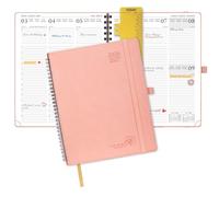 POPRUN Agenda 2026 2027 Semainier 26,5 x 21,5 cm D'Août 2026 à Déc 2027 | Planner Vertical Scolaire 17 Mois avec Couverture Souple Spirale,Règle-signet,Papier 80g/m²,Rose