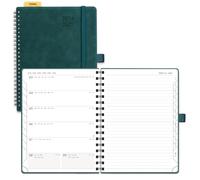 POPRUN Agenda 2026 2027 Semainier avec Page de Note D'Août 2026 à Déc 2027 | Planner Scolaire Moyen 22 x 16,5 cm,Couverture Souple Spirale,Onglets Mensuels,Papier 80g/m²,Règle signet,Vert Pétrole