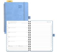 POPRUN Agenda 2026 2027 Semainier avec Page de Note D'Août 2026 à Déc 2027 | Planner Scolaire Moyen 22 x 16,5 cm,Couverture Souple Spirale,Onglets Mensuels,Papier 80g/m²,Règle signet,Bleu Céruléen