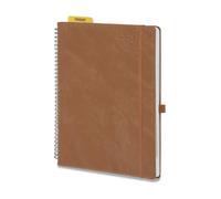 POPRUN Agenda 2026 2027 Semainier Scolaire A4 Grand Format 29,7 x 21 cm en Français - Couverture Souple en PU Cuir Spirale,Intervalles de 15 minutes,D'Août 2026 à Juil. 2027,Papier 100 g/m²,Marron