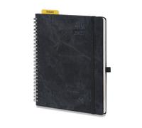 POPRUN Agenda 2026 2027 Semainier Scolaire A5 Moyen Format 21,4 x 17,6 cm en Français - Couverture Souple en PU Cuir Spirale,Intervalles de 30 minutes,D'Août 2026 à Juil. 2027,Papier 100 g/m²,Noir
