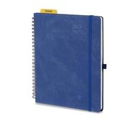 POPRUN Agenda 2026 2027 Semainier Scolaire A5 Moyen Format 21,4 x 17,6 cm en Français,Couverture Souple en PU Cuir Spirale,Intervalles de 30 minutes,Août 2026-Juil 2027,Papier 100 g/m²,Bleu d'encre
