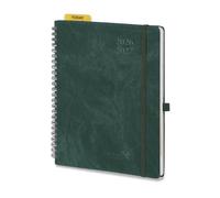 POPRUN Agenda 2026 2027 Semainier Scolaire A5 Moyen Format 21,4 x 17,6 cm en Français,Couverture Souple en PU Cuir Spirale,Intervalles de 30 minutes,Août 2026-Juil 2027,Papier 100 g/m²,Vert Noirâtre