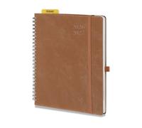 POPRUN Agenda 2026 2027 Semainier Scolaire A5 Moyen Format 21,4 x 17,6 cm en Français - Couverture Souple en PU Cuir Spirale,Intervalles de 30 minutes,D'Août 2026 à Juil. 2027,Papier 100 g/m²,Marron