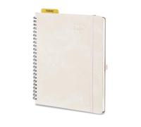 POPRUN Agenda 2026 2027 Semainier Scolaire A5 Moyen Format 21,4 x 17,6 cm en Français - Couverture Souple en PU Cuir Spirale,Intervalles de 30 minutes,D'Août 2026 à Juil. 2027,Papier 100 g/m²,Beige