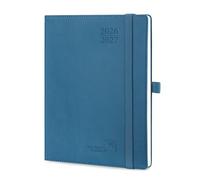 POPRUN Agenda 2026 2027 Semainier Vertical 22 x 16,5cm,Août 2026-Déc 2027 | 17 Mois Planner Scolaire - Couverture Souple en PU Cuir,Intervalles de 30 minutes,Papier 80g/m²,Bleu Nuit