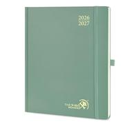 POPRUN Agenda 2026 2027 Semainier Vertical 26,5 x 21,5cm,Août 2026-Déc 2027 | 17 Mois Planner Scolaire,Couverture Rigide avec Intervalles de 30 minutes,Papier 80g/m²,Vert Minuit