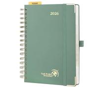 POPRUN Agenda 2026 journalier 2026 format A5, 1 jour par page, 26 spirales, couverture rigide, agenda de rendez-vous avec intervalle de 30 minutes, onglets mensuels (vert nuit)