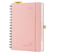 POPRUN Agenda 2026 Journalier 21,5 x 14,5 cm | Couverture Souple en PU Cuir Spirale,1 Page par Jour A5 Planner,D'Jan 2026 à Déc 2026,Avec règle signet,80 g/m²,Rose Doux,