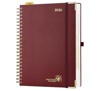 POPRUN Agenda 2026 Journalier A4 Grand Format 30,5 x 22 cm - Couverture Rigide Spirale, 1 Page par Jour, D'Jan 2026 à Déc 2026-12 Mois, Avec règle signet, Papier 80 g/m², Bourgogne