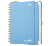 POPRUN Agenda 2026 Journalier A4 Grand Format 30,5 x 22 cm - Couverture Rigide Spirale, 1 Page par Jour, D'Jan 2026 à Déc 2026-12 Mois, Avec règle signet, Papier 80 g/m², Bleu brume