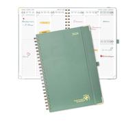 POPRUN Agenda 2026 Semainier 30 x 21 cm - Couverture Rigide Spirale, Vertical A4 Weekly Planner, D'Jan 2026 à Déc 2026-12 Mois,Avec règle signet, Papier 100 g/m², Vert Minuit