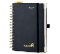 POPRUN Agenda 2027 Journalier 1 Page par Jour A5 Format Moyen(21 x 13.8cm) | Couverture Rigide Spirale,Planner De Jan 2027 à Déc 2027-12 Mois,Avec Règle Signet,Papier 80 g/m²,Noir