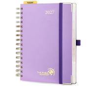 POPRUN Agenda 2027 Journalier 1 Page par Jour A5 Format Moyen(21 x 13.8cm) | Couverture Rigide Spirale,Planner De Jan 2027 à Déc 2027-12 Mois,Avec Règle Signet,Papier 80 g/m²,Violet