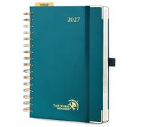 POPRUN Agenda 2027 Journalier 1 Page par Jour A5 Format Moyen(21 x 13.8cm) | Couverture Rigide Spirale,Planner De Jan 2027 à Déc 2027-12 Mois,Avec Règle Signet,Papier 80 g/m²,Vert Pacifique