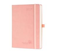 POPRUN Agenda 2027 Journalier Format A5(20.9 x 14 cm), Jan 2027-Déc 2027 | Couverture Souple en PU Cuir,1 Page par Jour,Planner de 12 Mois, 2 Signet Rubans, Papier 80 g/m²,Rose