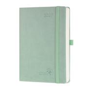 POPRUN Agenda 2027 Journalier Format A5(20.9 x 14 cm), Jan 2027-Déc 2027 | Couverture Souple en PU Cuir,1 Page par Jour,Planner de 12 Mois, 2 Signet Rubans, Papier 80 g/m², Vert-Gris