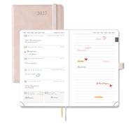 POPRUN Agenda 2027 Semainier avec Pages Notes,15.6 x 10 Petit,Rose Doux | Agenda 2027 Semainier Couverture en Cuir A6 petite Planner, De Jan 2027 à Déc 2027, Signet à 2 rubans, Papier 100 g/m²