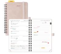 POPRUN Agenda 2027 Semainier avec Pages Notes,15.6 x 10 Petit,Rose Doux | Agenda 2027 Semainier Couverture Souple à Spirale,PU Cuir,petit Planner A6,Jan 2027-Déc 2027,2 Signet Rubans,Papier 100 g/m²