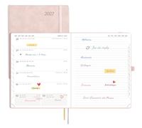 POPRUN Agenda 2027 Semainier avec Pages Notes,25.9 x 21.2 Grand,Rose Doux | Agenda 2027 Semainier Couverture en Cuir Weekly Planner De Jan 2027 à Déc 2027,avec Onglets Mensuels, Papier 100 g/m²