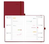 POPRUN Agenda 2027 Semainier Format Moyen(21,8 x 16,4cm),Vue Horizontale | Planner de 12 Mois(Jan 2027-Déc 2027),Couverture Rigide,2 Signet Ruban,Ongles Mensuels,Papier 100g/m², Rouge Bourgogne