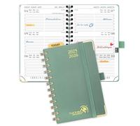 POPRUN Agenda De poche 2025 2026 A6 Semainier 16 x 10,5 cm D'Août 2025 à Déc 2026, Petit Planner Scolaire 17 Mois avec Couverture Rigide Spirale, Avec règle signet, Papier 80g/m², Vert Minuit