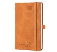 POPRUN Agenda De poche 2025 2026 A6 Semainier et Carnet de Note, D'Août 2025 à Déc 2026 Scolaire Petit Format 16 x 10,5 cm - Couverture Souple en PU Cuir, Papier 80g/m², Marron