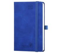 POPRUN Agenda De poche 2025 2026 A6 Semainier et Carnet de Note, D'Août 2025 à Déc 2026 Scolaire Petit Format 16 x 10,5 cm - Couverture Souple en PU Cuir, Papier 80g/m², Bleu Joyau