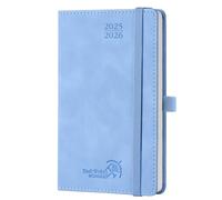 POPRUN Agenda De poche 2025 2026 A6 Semainier et Carnet de Note, D'Août 2025 à Déc 2026 Scolaire Petit Format 16 x 10,5 cm - Couverture Souple en PU Cuir, Papier 80g/m², Bleu Cyan