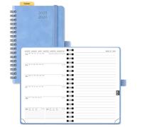 POPRUN Agenda De poche 2025 2026 A6 Semainier et Carnet de Notes D'Août 2025 à Déc 2026 Scolaire Petit Format 16 x 10,5 cm - Couverture Souple à Spirale, Papier 80g/m², Règle signet, Bleu Cyan