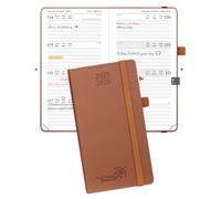 POPRUN Agenda De poche 2025 2026 Semainier 16,5 x 9 cm D'Août 2025 à Déc 2026-17 Mois Petit Planner Scolaire, Couverture Rigide en PU Cuir avec Intervalle Horaire, Papier 80g/m², Marron